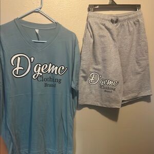 D'gemc Blue V-Neck Shirt and Gray Shorts Set
